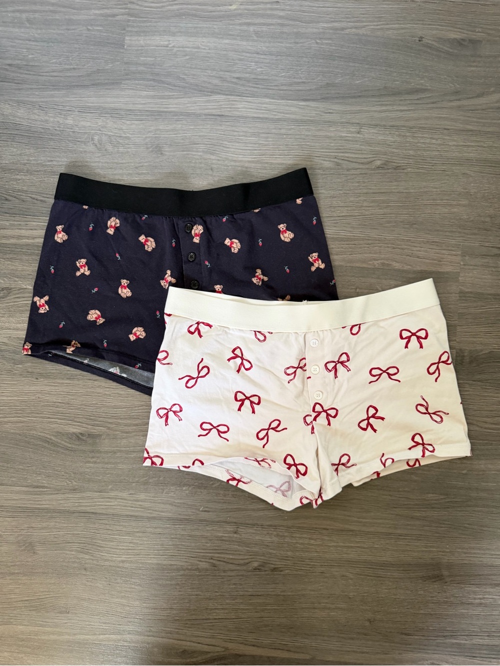 Set of 2 Bow & Bear Print Boxer Shorts - Black & White